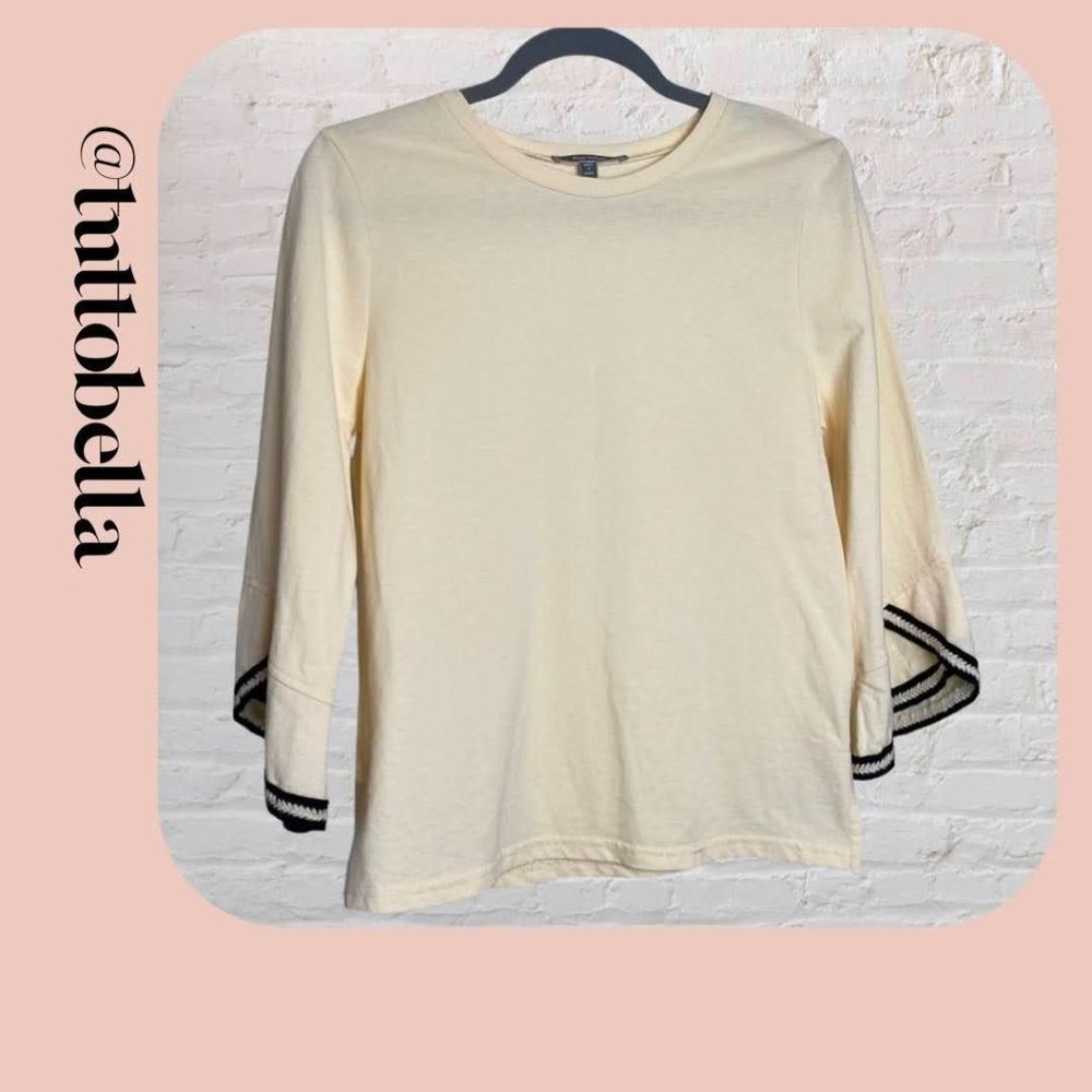 Anthropologie Blue Tassel Cream Pique Top Size XS